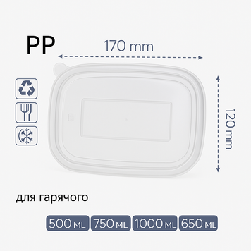 Кришка РР (500,650,750,1000мл) для прямокутного салатника 170х120 (50/6/300) ECO 1001575 фото